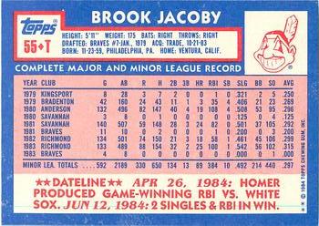 1984 Topps Traded - Limited Edition (Tiffany) #55T Brook Jacoby Back