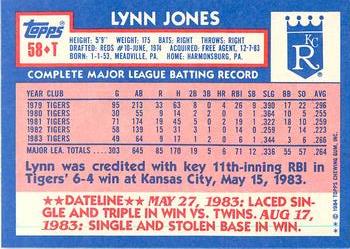 1984 Topps Traded - Limited Edition (Tiffany) #58T Lynn Jones Back