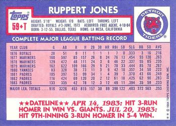 1984 Topps Traded - Limited Edition (Tiffany) #59T Ruppert Jones Back