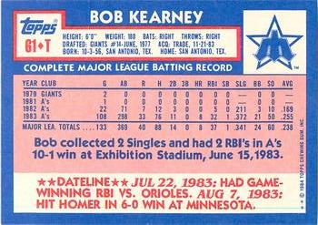 1984 Topps Traded - Limited Edition (Tiffany) #61T Bob Kearney Back