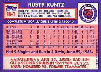 1984 Topps Traded - Limited Edition (Tiffany) #66T Rusty Kuntz Back