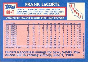 1984 Topps Traded - Limited Edition (Tiffany) #68T Frank LaCorte Back