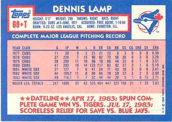 1984 Topps Traded - Limited Edition (Tiffany) #69T Dennis Lamp Back