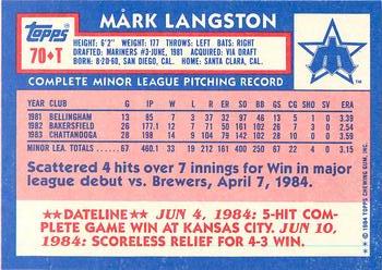 1984 Topps Traded - Limited Edition (Tiffany) #70T Mark Langston Back