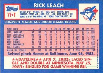 1984 Topps Traded - Limited Edition (Tiffany) #71T Rick Leach Back