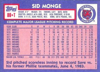 1984 Topps Traded - Limited Edition (Tiffany) #80T Sid Monge Back