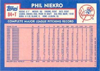 1984 Topps Traded - Limited Edition (Tiffany) #84T Phil Niekro Back