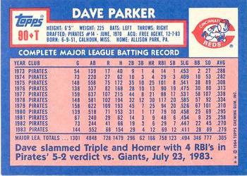 1984 Topps Traded - Limited Edition (Tiffany) #90T Dave Parker Back