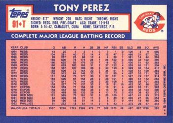 1984 Topps Traded - Limited Edition (Tiffany) #91T Tony Perez Back