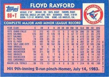 1984 Topps Traded - Limited Edition (Tiffany) #96T Floyd Rayford Back