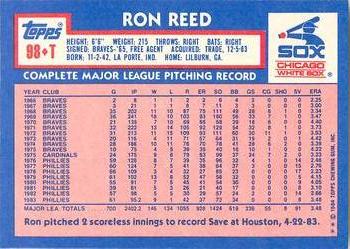 1984 Topps Traded - Limited Edition (Tiffany) #98T Ron Reed Back