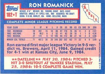 1984 Topps Traded - Limited Edition (Tiffany) #102T Ron Romanick Back