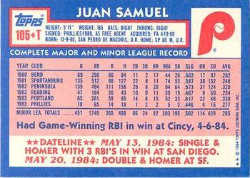 1984 Topps Traded - Limited Edition (Tiffany) #105T Juan Samuel Back