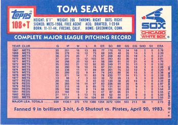 1984 Topps Traded - Limited Edition (Tiffany) #108T Tom Seaver Back