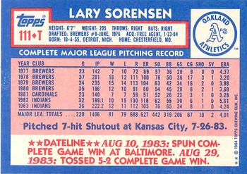 1984 Topps Traded - Limited Edition (Tiffany) #111T Lary Sorensen Back