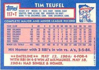 1984 Topps Traded - Limited Edition (Tiffany) #117T Tim Teufel Back