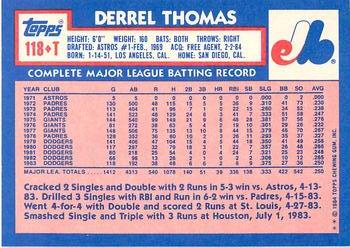 1984 Topps Traded - Limited Edition (Tiffany) #118T Derrel Thomas Back