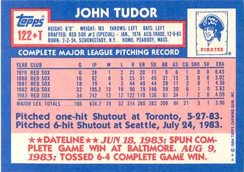 1984 Topps Traded - Limited Edition (Tiffany) #122T John Tudor Back