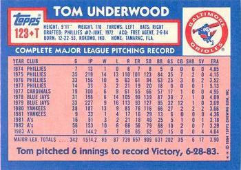 1984 Topps Traded - Limited Edition (Tiffany) #123T Tom Underwood Back