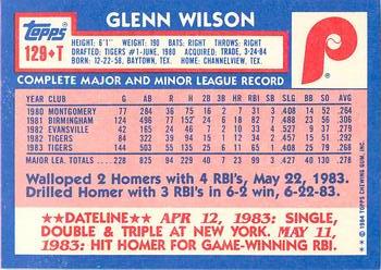 1984 Topps Traded - Limited Edition (Tiffany) #129T Glenn Wilson Back