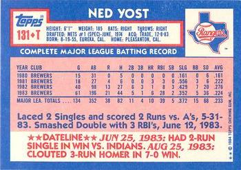 1984 Topps Traded - Limited Edition (Tiffany) #131T Ned Yost Back