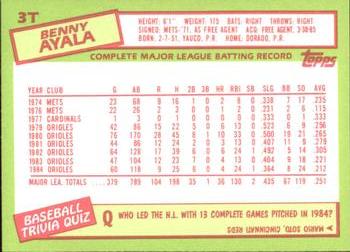 1985 Topps Traded - Limited Edition (Tiffany) #3T Benny Ayala Back
