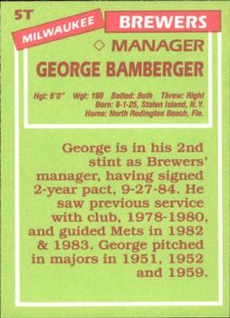 1985 Topps Traded - Limited Edition (Tiffany) #5T George Bamberger Back
