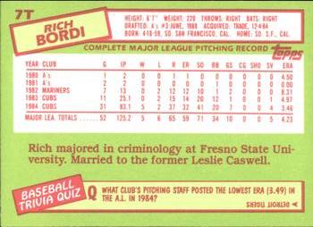 1985 Topps Traded - Limited Edition (Tiffany) #7T Rich Bordi Back