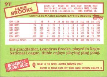 1985 Topps Traded - Limited Edition (Tiffany) #9T Hubie Brooks Back