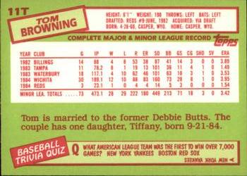 1985 Topps Traded - Limited Edition (Tiffany) #11T Tom Browning Back