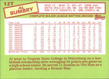 1985 Topps Traded - Limited Edition (Tiffany) #12T Al Bumbry Back
