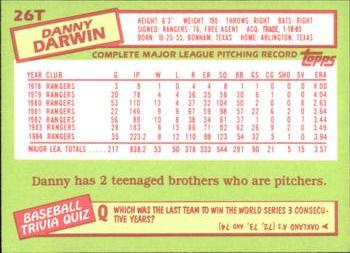 1985 Topps Traded - Limited Edition (Tiffany) #26T Danny Darwin Back