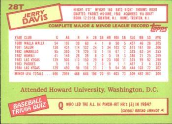 1985 Topps Traded - Limited Edition (Tiffany) #28T Jerry Davis Back