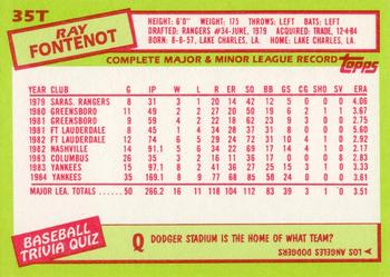 1985 Topps Traded - Limited Edition (Tiffany) #35T Ray Fontenot Back