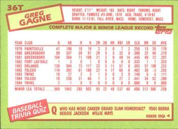 1985 Topps Traded - Limited Edition (Tiffany) #36T Greg Gagne Back