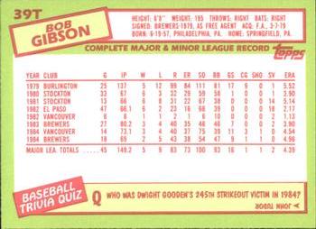 1985 Topps Traded - Limited Edition (Tiffany) #39T Bob Gibson Back