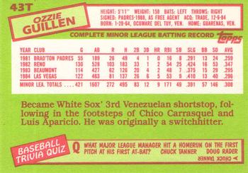 1985 Topps Traded - Limited Edition (Tiffany) #43T Ozzie Guillen Back