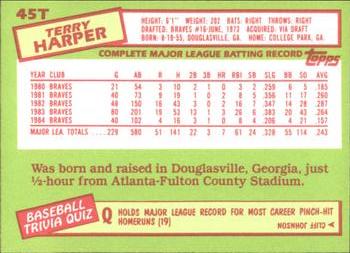 1985 Topps Traded - Limited Edition (Tiffany) #45T Terry Harper Back