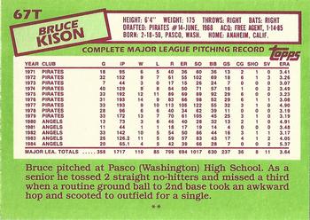 1985 Topps Traded - Limited Edition (Tiffany) #67T Bruce Kison Back