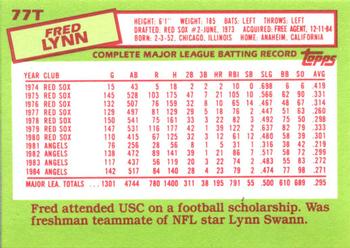 1985 Topps Traded - Limited Edition (Tiffany) #77T Fred Lynn Back