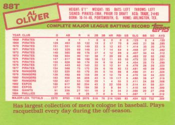 1985 Topps Traded - Limited Edition (Tiffany) #88T Al Oliver Back