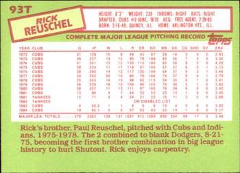 1985 Topps Traded - Limited Edition (Tiffany) #93T Rick Reuschel Back