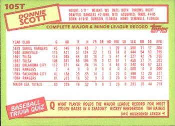 1985 Topps Traded - Limited Edition (Tiffany) #105T Donnie Scott Back