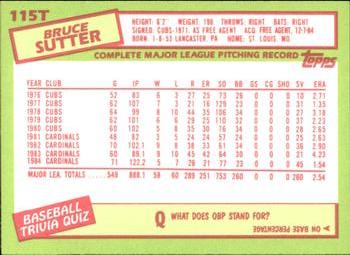 1985 Topps Traded - Limited Edition (Tiffany) #115T Bruce Sutter Back