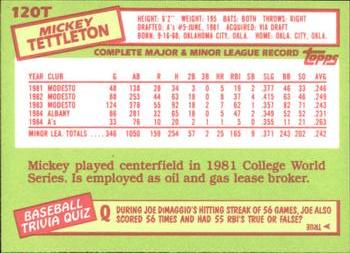 1985 Topps Traded - Limited Edition (Tiffany) #120T Mickey Tettleton Back