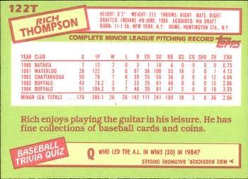 1985 Topps Traded - Limited Edition (Tiffany) #122T Rich Thompson Back
