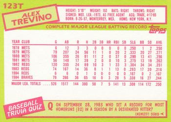 1985 Topps Traded - Limited Edition (Tiffany) #123T Alex Trevino Back