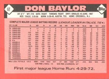 1986 Topps Traded - Limited Edition (Tiffany) #6T Don Baylor Back