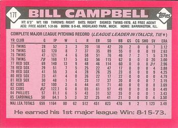 1986 Topps Traded - Limited Edition (Tiffany) #17T Bill Campbell Back