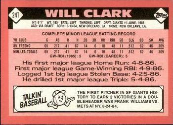 1986 Topps Traded - Limited Edition (Tiffany) #24T Will Clark Back